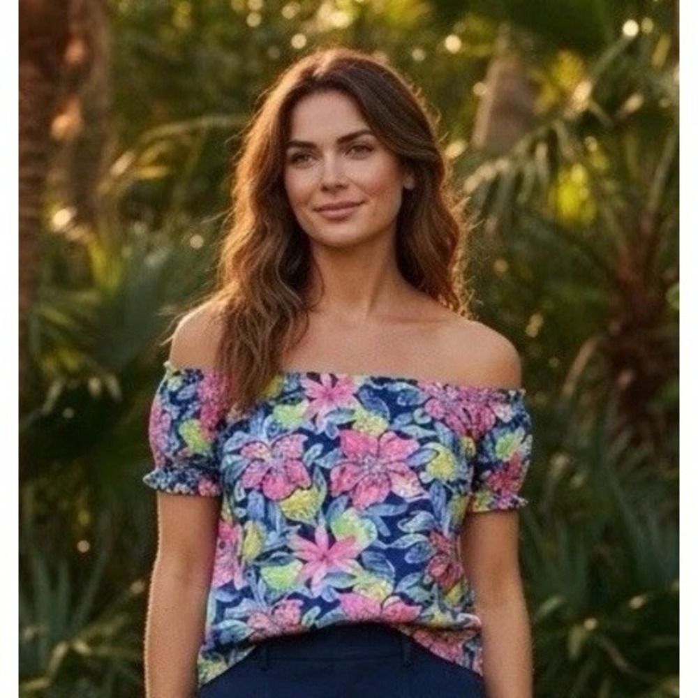 New Lilly Pulitzer‎ Small Keira Off Shoulder Floral Top Size S Shirt Blouse Pink